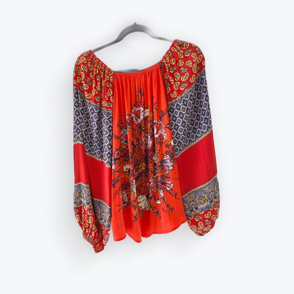 NWOT Free People Positano Floral Boho Blouse Orange Blue S - Picture 3 of 11